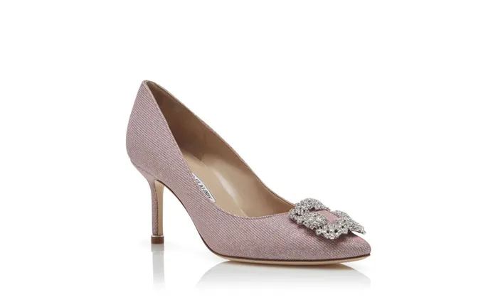 Women Dress Shoes Manolo Blahnik HANGISI GLITTER 70 Light Pink Glitter Fabric Jewel Buckle Pumps Women Dress Shoes Manolo Blahnik HANGISI GLITTER 70 Light Pink Glitter Fabric Jewel Buckle Pumps