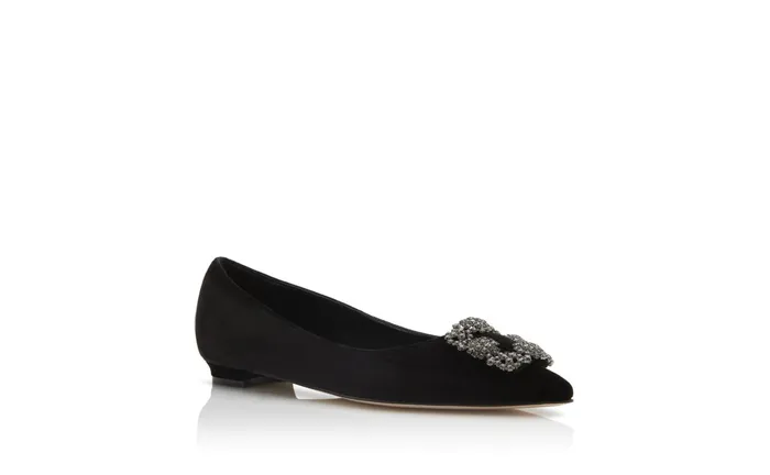 Women Dress Shoes Manolo Blahnik HANGISIFLAT VELVET Black Jewel Buckle Flat Shoes Women Dress Shoes Manolo Blahnik HANGISIFLAT VELVET Black Jewel Buckle Flat Shoes