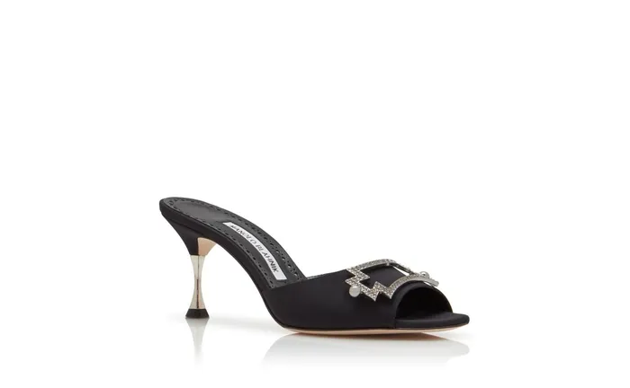 Women Dress Shoes Manolo Blahnik SEPTISAN Black Crepe De Chine Embellished Mules Women Dress Shoes Manolo Blahnik SEPTISAN Black Crepe De Chine Embellished Mules