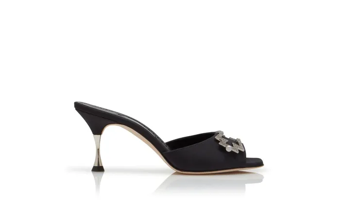Women Dress Shoes Manolo Blahnik SEPTISAN Black Crepe De Chine Embellished Mules Women Dress Shoes Manolo Blahnik SEPTISAN Black Crepe De Chine Embellished Mules