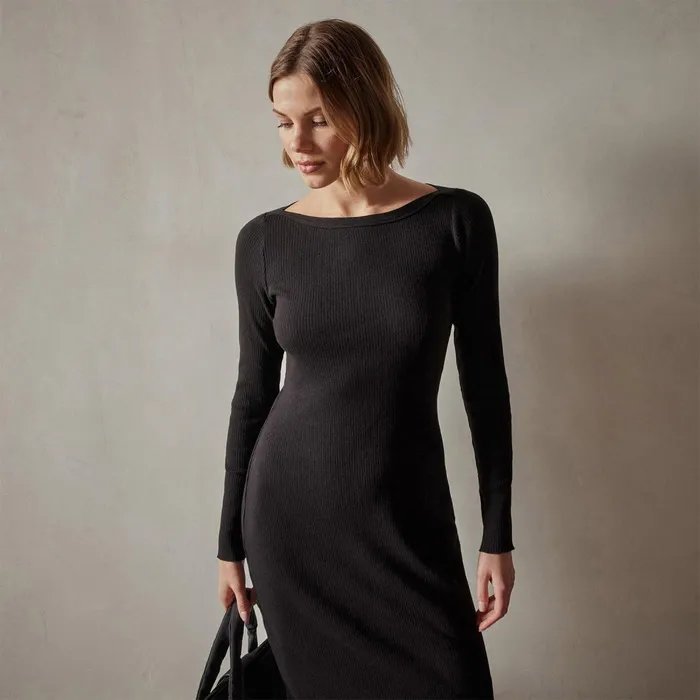 Women DressesJumpsuits James Perse Cotton Cashmere Bateau Dress Black