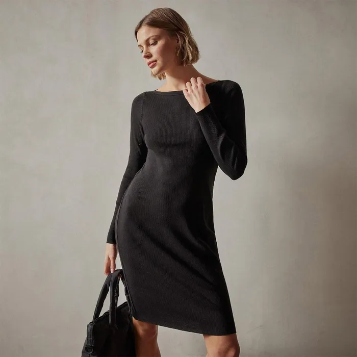 Women DressesJumpsuits James Perse Cotton Cashmere Bateau Dress Black
