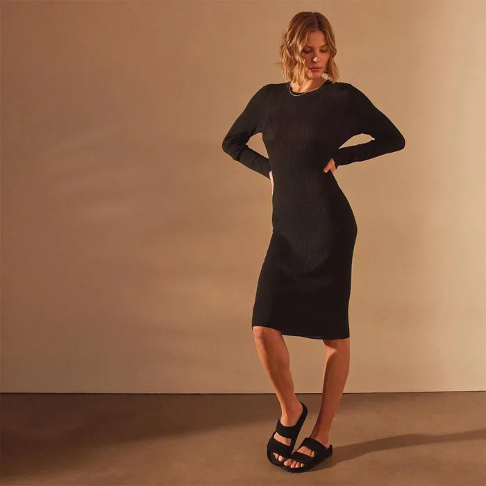 Women DressesJumpsuits James Perse Stretch Linen Ribbed Dress Black