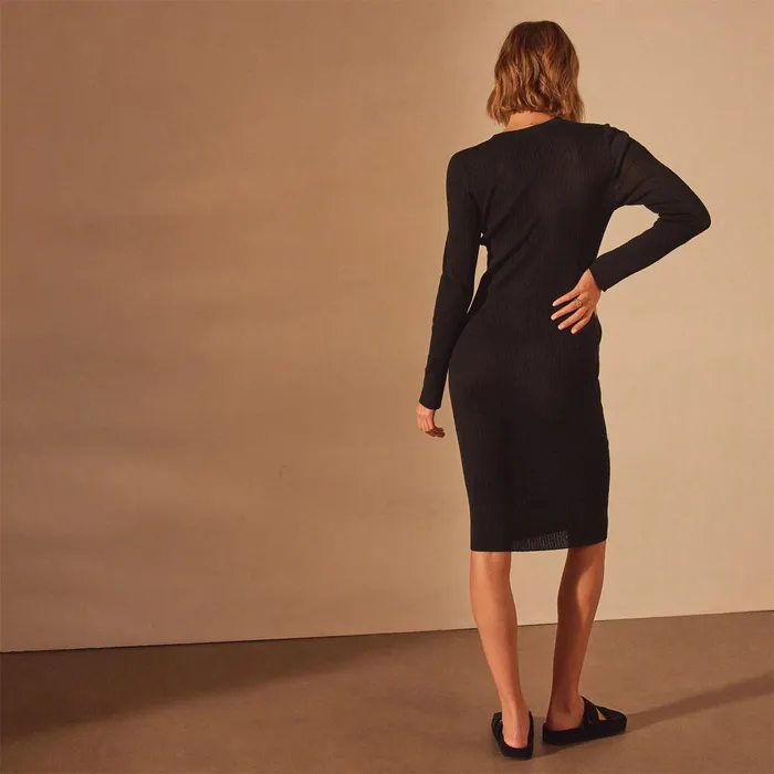 Women DressesJumpsuits James Perse Stretch Linen Ribbed Dress Black