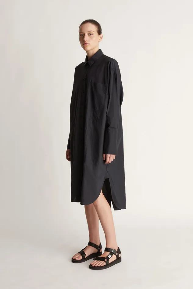 Women Dresses Lee Mathews LM Poplin LS Shirt Dress Black