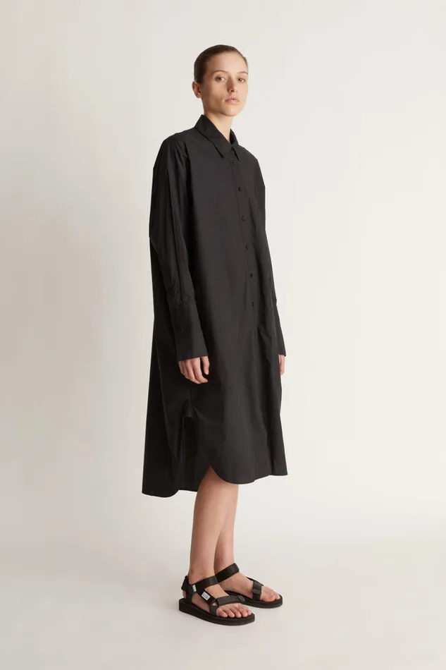 Women Dresses Lee Mathews LM Poplin LS Shirt Dress Black