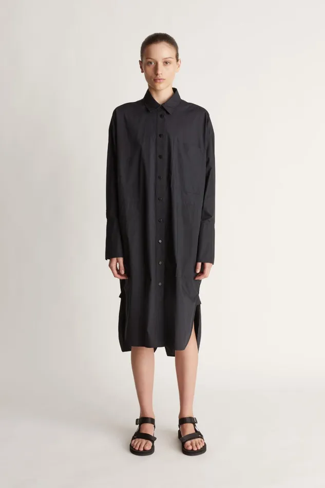 Women Dresses Lee Mathews LM Poplin LS Shirt Dress Black