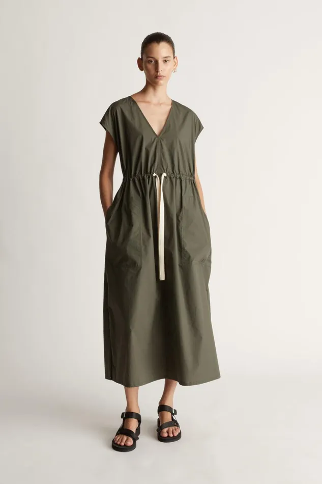 Women Dresses Lee Mathews LM Poplin V Neck Dress Olive