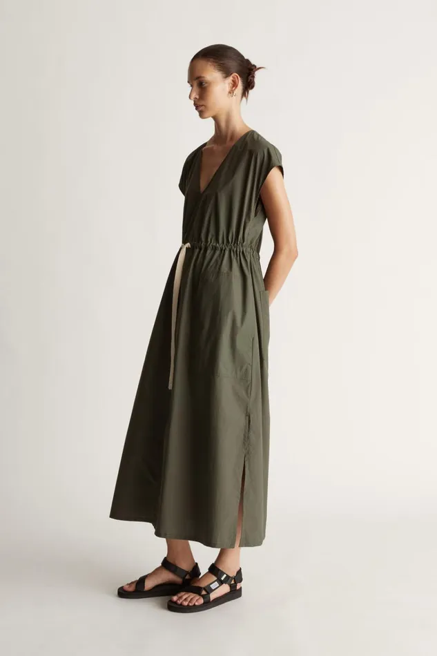 Women Dresses Lee Mathews LM Poplin V Neck Dress Olive