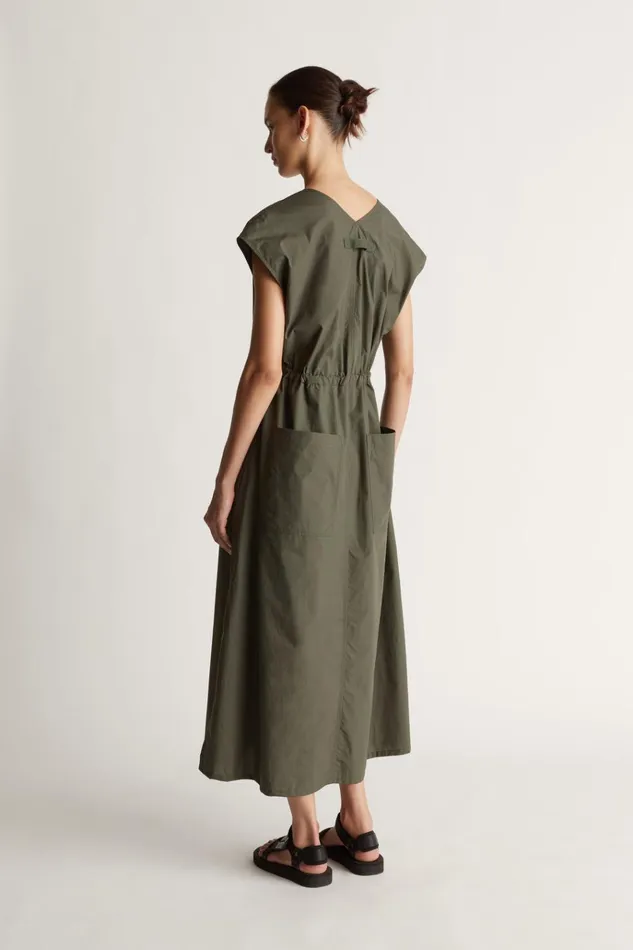Women Dresses Lee Mathews LM Poplin V Neck Dress Olive
