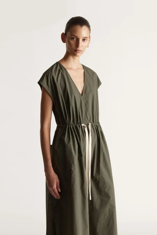 Women Dresses Lee Mathews LM Poplin V Neck Dress Olive