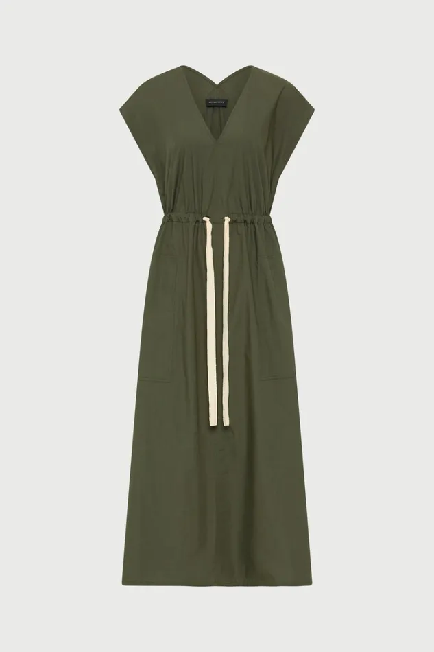 Women Dresses Lee Mathews LM Poplin V Neck Dress Olive