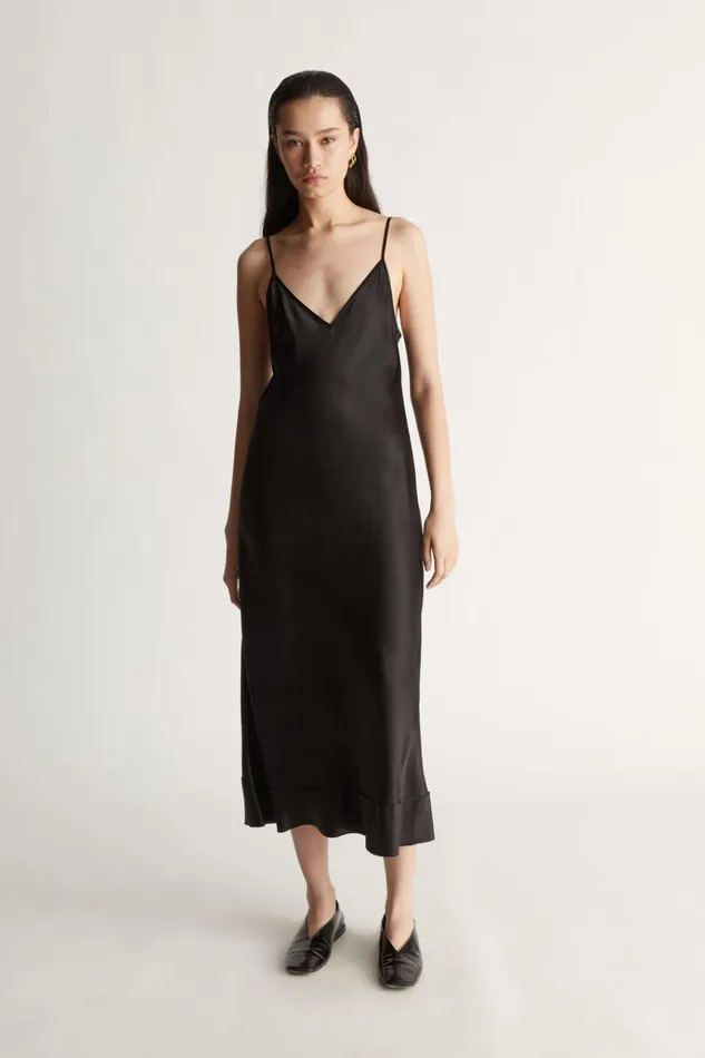 Women Dresses Lee Mathews Stella Silk Satin Slip Dress Black