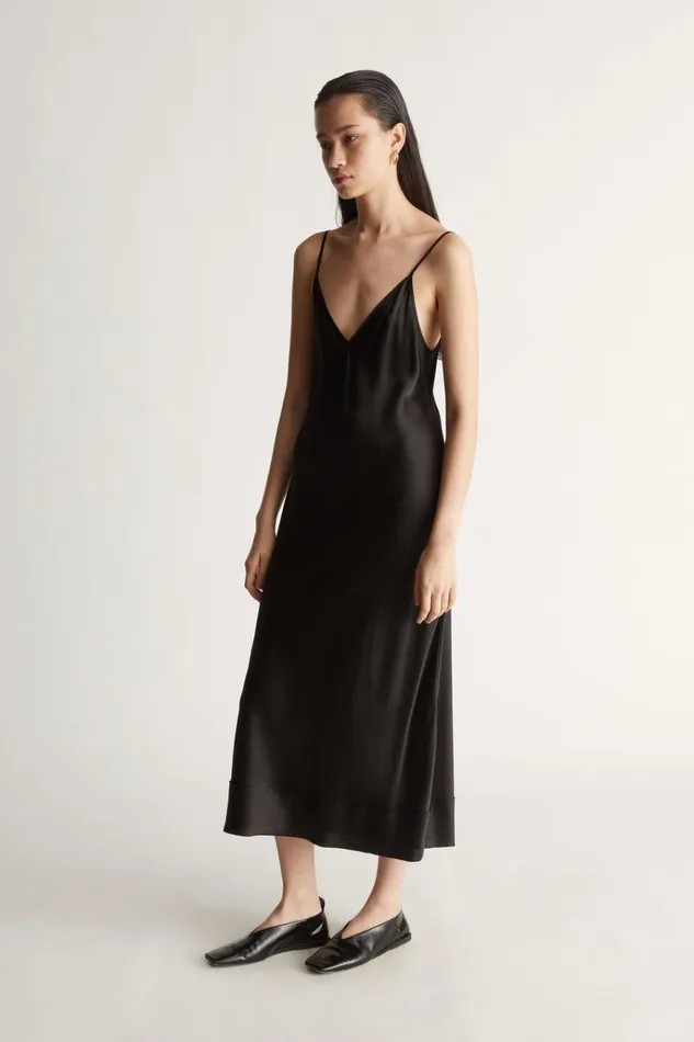 Women Dresses Lee Mathews Stella Silk Satin Slip Dress Black