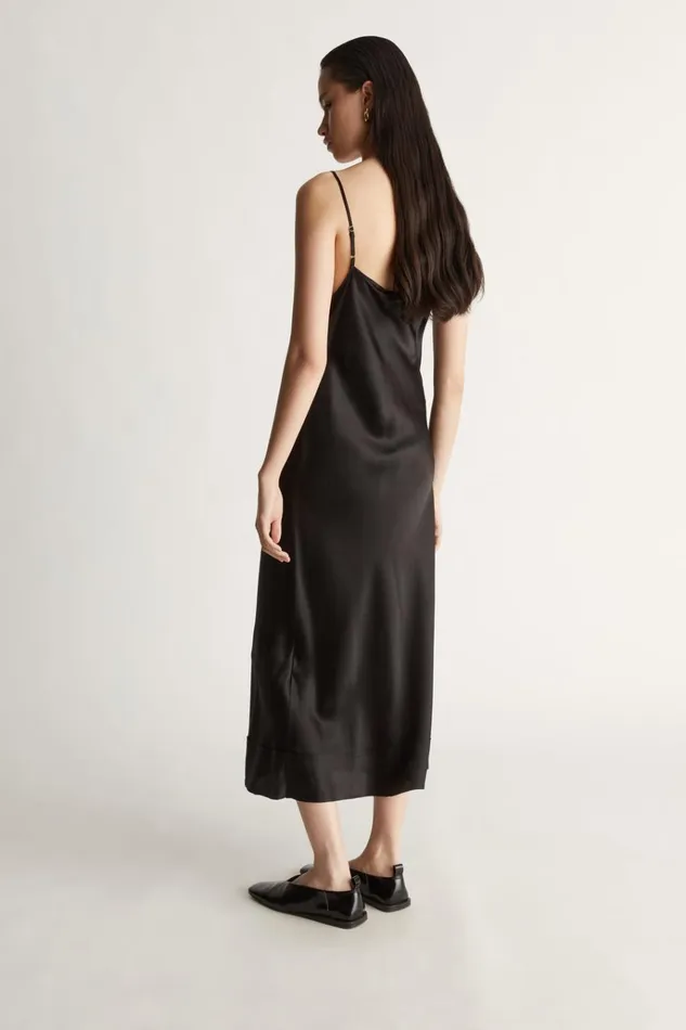 Women Dresses Lee Mathews Stella Silk Satin Slip Dress Black