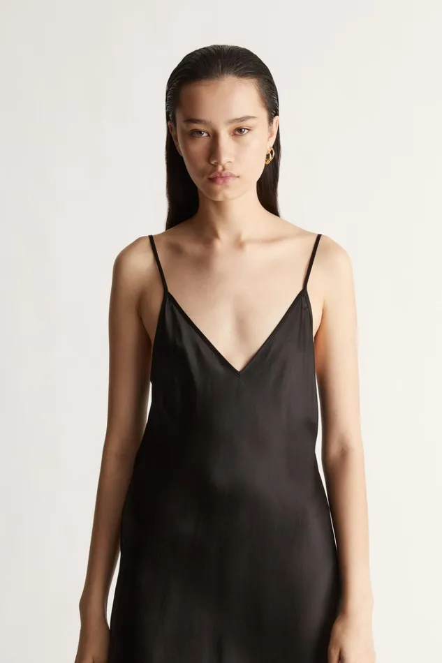 Women Dresses Lee Mathews Stella Silk Satin Slip Dress Black