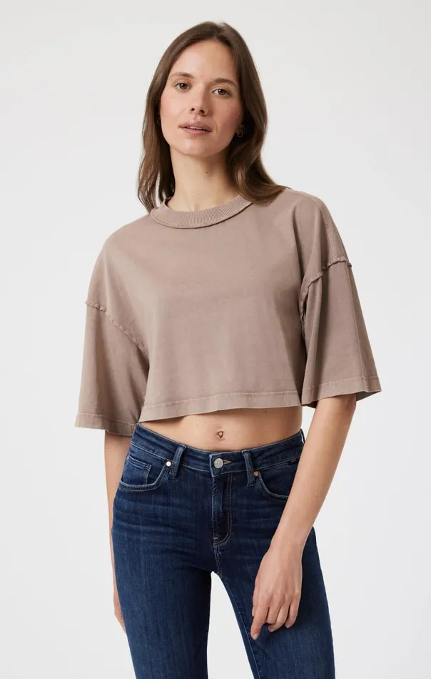 Women Drop Shoulder Cropped TShirt In Moon Rock Mavi Jeans Tops and TShirts
