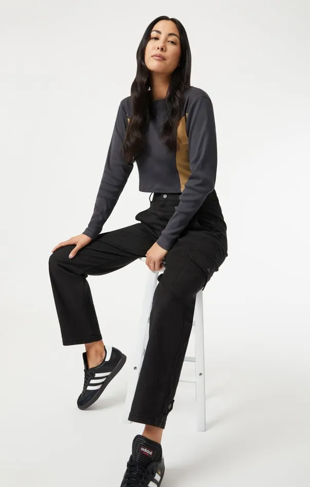 Women Elsie Cargo Pants In Black Luxe Twill Mavi Jeans Pants