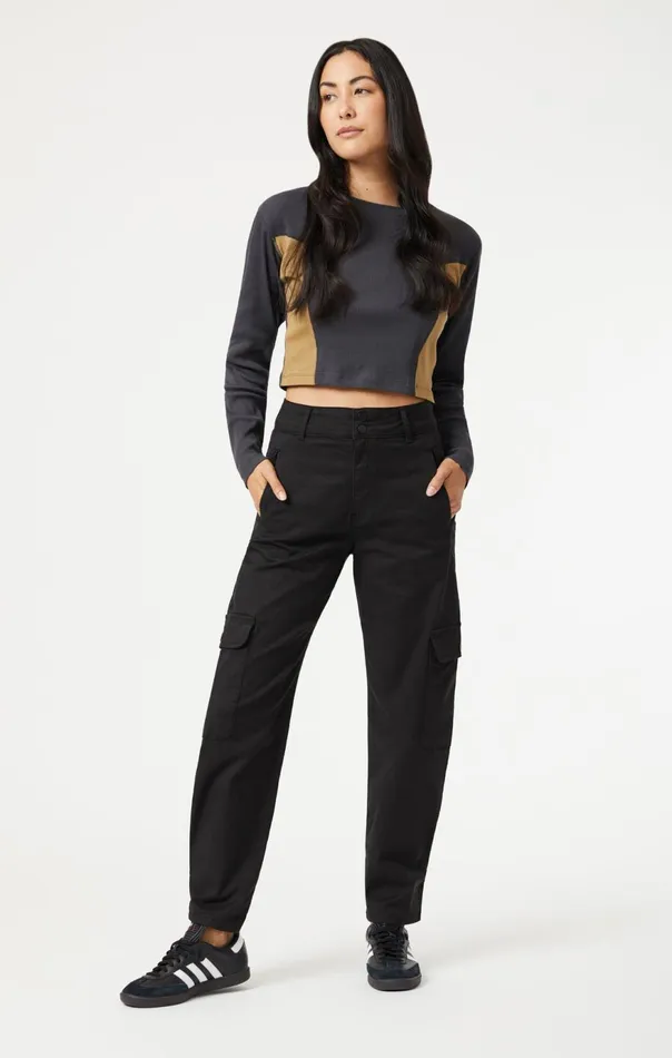 Women Elsie Cargo Pants In Black Luxe Twill Mavi Jeans Pants