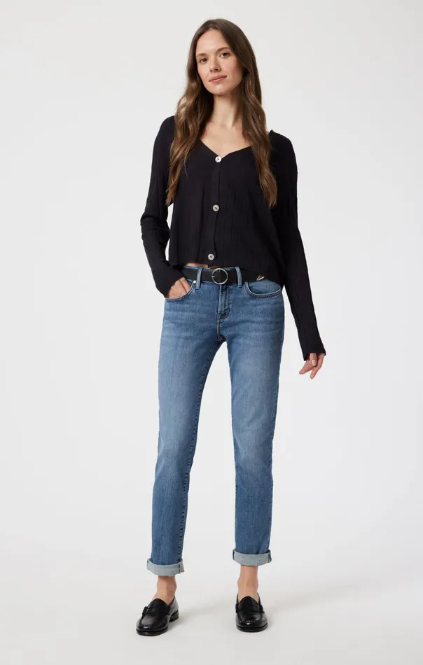 Women Emma Slim Boyfriend In Mid Shaded Flex Blue Mavi Jeans Denim