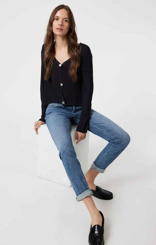 Women Emma Slim Boyfriend In Mid Shaded Flex Blue Mavi Jeans Denim