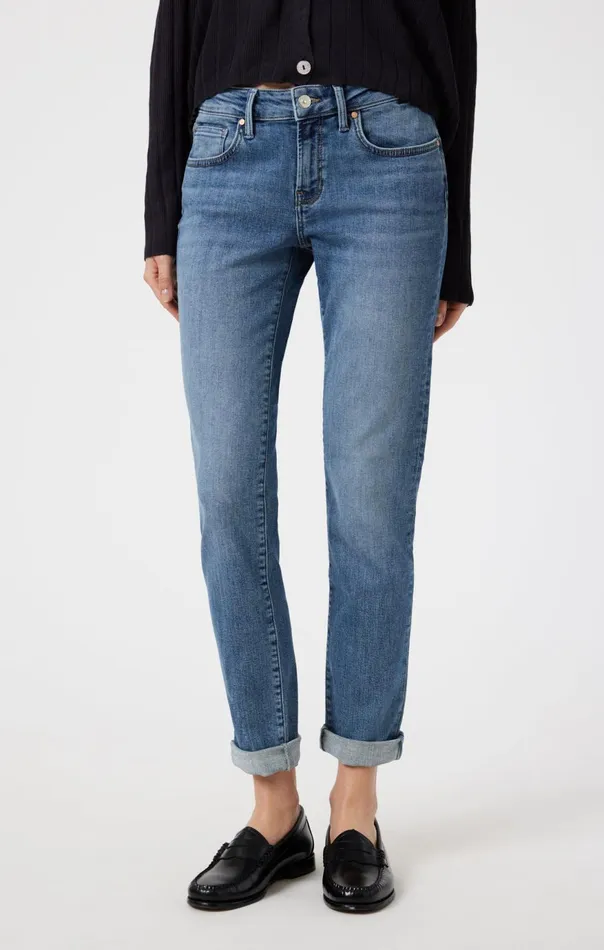 Women Emma Slim Boyfriend In Mid Shaded Flex Blue Mavi Jeans Denim