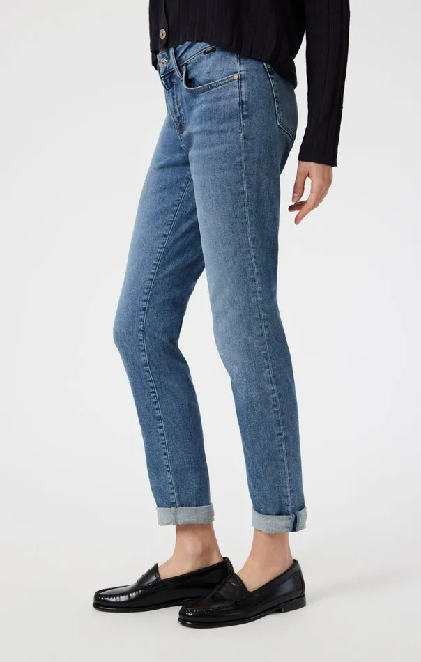 Women Emma Slim Boyfriend In Mid Shaded Flex Blue Mavi Jeans Denim