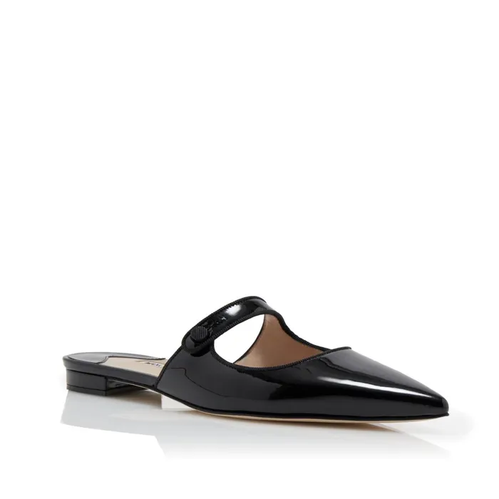 Women Flats Manolo Blahnik CAMPARIMUFLAT Black Patent Leather Mary Jane Flat Mules