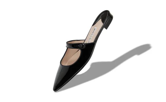 Women Flats Manolo Blahnik CAMPARIMUFLAT Black Patent Leather Mary Jane Flat Mules Women Flats Manolo Blahnik CAMPARIMUFLAT Black Patent Leather Mary Jane Flat Mules