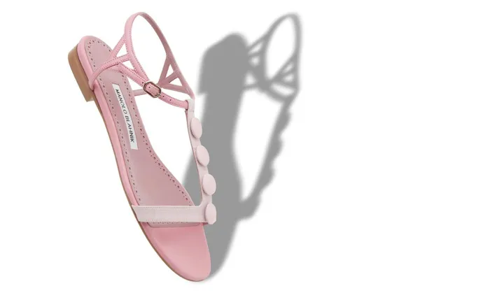 Women Flats Manolo Blahnik HULANE Light Pink Linen TBar Button Flat Sandals Women Flats Manolo Blahnik HULANE Light Pink Linen TBar Button Flat Sandals