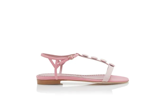 Women Flats Manolo Blahnik HULANE Light Pink Linen TBar Button Flat Sandals Women Flats Manolo Blahnik HULANE Light Pink Linen TBar Button Flat Sandals