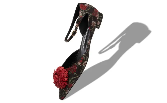 Women Flats Manolo Blahnik MARGARO Black Floral Print Jacquard Flat Shoes Women Flats Manolo Blahnik MARGARO Black Floral Print Jacquard Flat Shoes