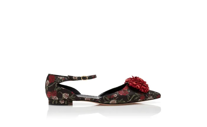 Women Flats Manolo Blahnik MARGARO Black Floral Print Jacquard Flat Shoes Women Flats Manolo Blahnik MARGARO Black Floral Print Jacquard Flat Shoes
