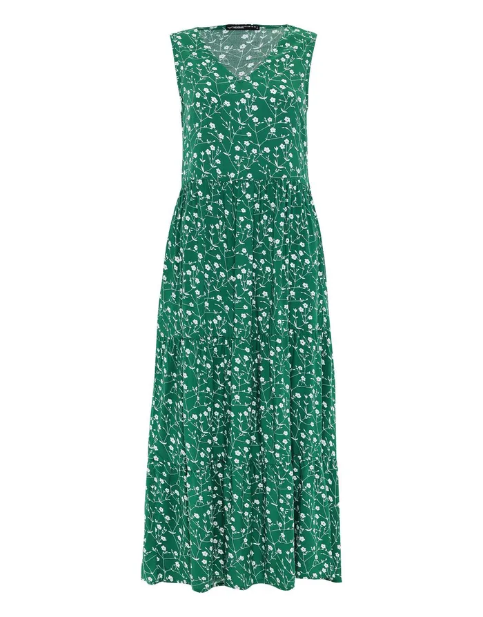 Women Green Ditsy Floral Print Tiered VNeck Midi Dress Green Threadbare Dresses Women Green Ditsy Floral Print Tiered VNeck Midi Dress Green Threadbare Dresses