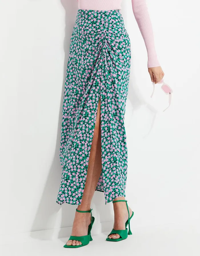 Women Green Floral Print Midi Skirt Green Threadbare Skirts