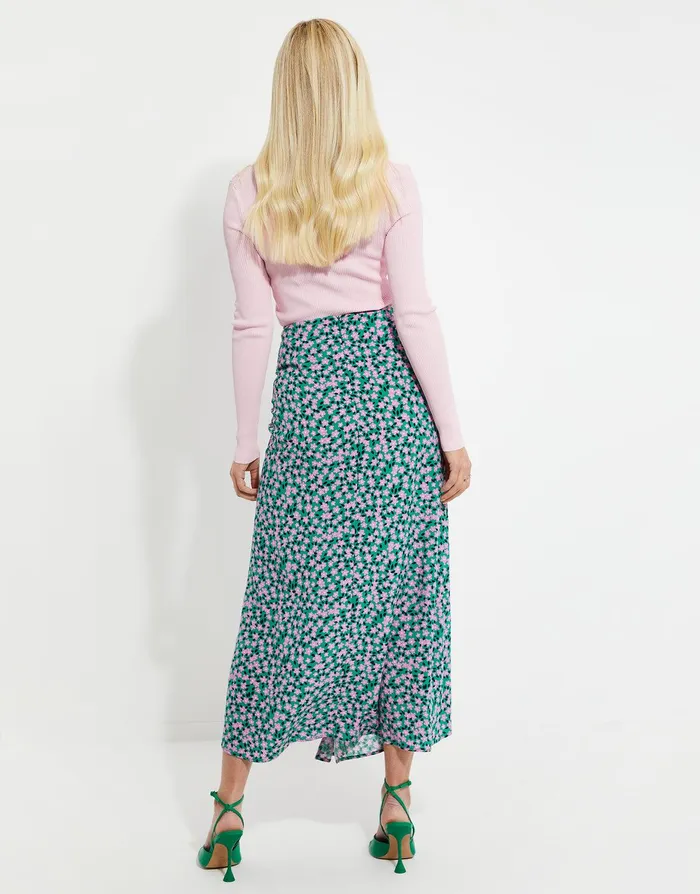 Women Green Floral Print Midi Skirt Green Threadbare Skirts