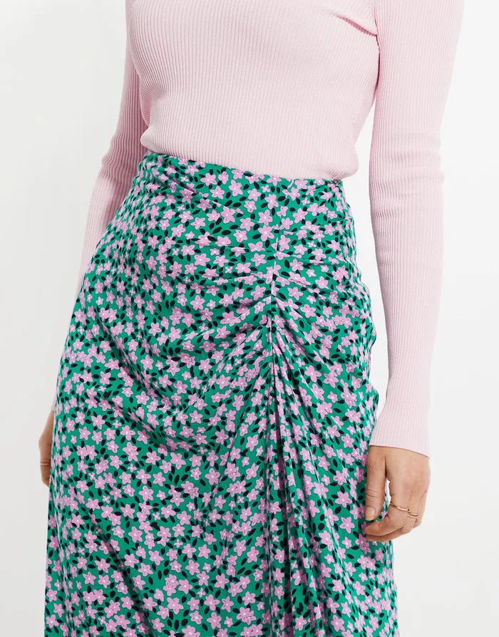 Women Green Floral Print Midi Skirt Green Threadbare Skirts