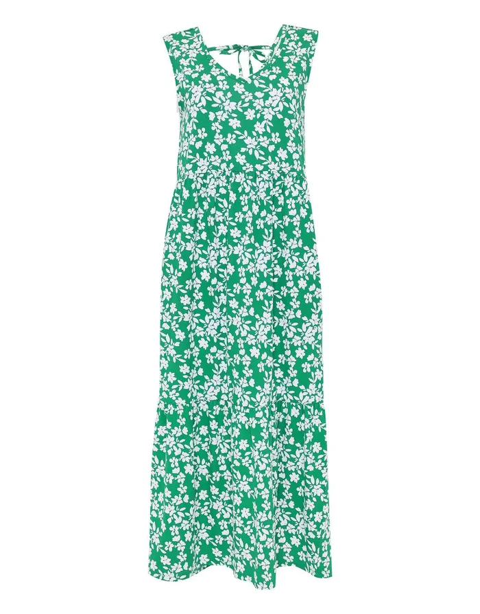 Women Green Floral Print Tiered Sleeveless Midi Dress With Pockets Green Threadbare Dresses Women Green Floral Print Tiered Sleeveless Midi Dress With Pockets Green Threadbare Dresses