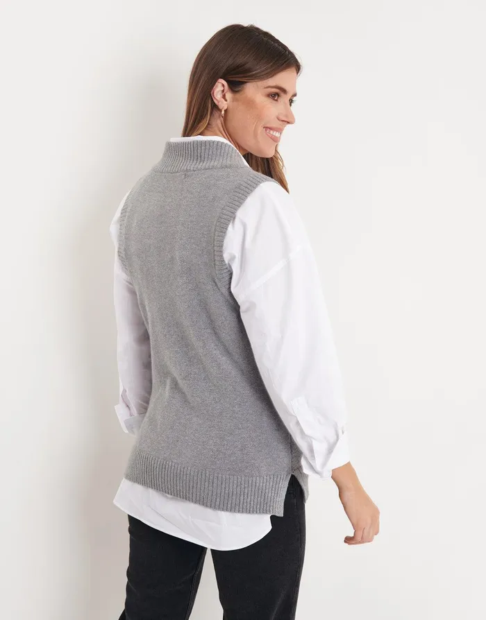 Women Grey Knitted Vest Grey Threadbare Tops