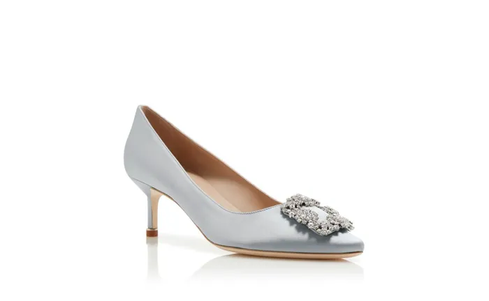 Women Hangisi Manolo Blahnik HANGISI 50 Pale Green Satin Jewel Buckle Pumps