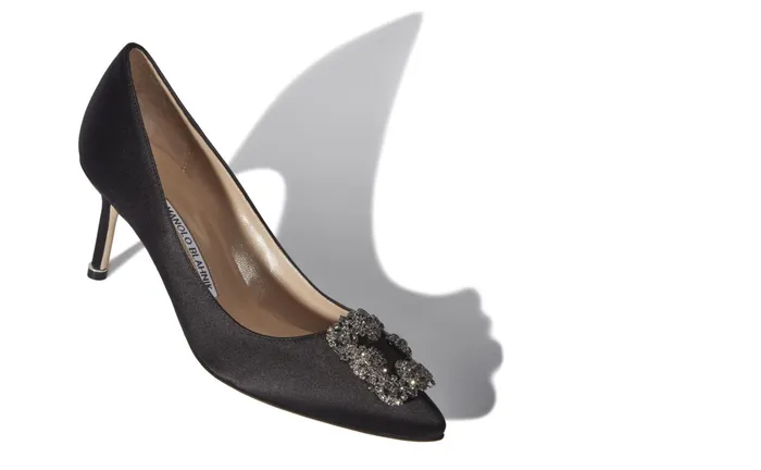 Women Hangisi Manolo Blahnik HANGISI 70 Black Satin Jewel Buckle Pumps Women Hangisi Manolo Blahnik HANGISI 70 Black Satin Jewel Buckle Pumps