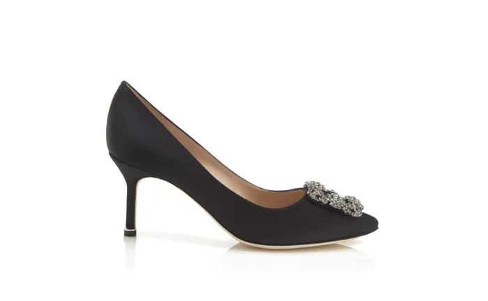 Women Hangisi Manolo Blahnik HANGISI 70 Black Satin Jewel Buckle Pumps Women Hangisi Manolo Blahnik HANGISI 70 Black Satin Jewel Buckle Pumps