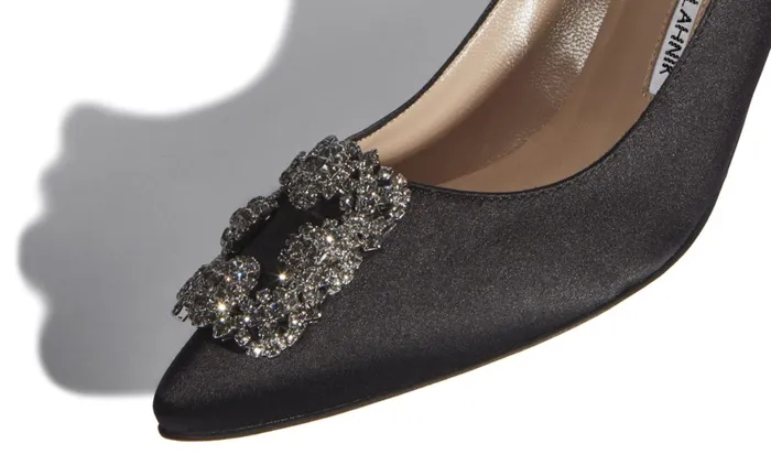 Women Hangisi Manolo Blahnik HANGISI 70 Black Satin Jewel Buckle Pumps Women Hangisi Manolo Blahnik HANGISI 70 Black Satin Jewel Buckle Pumps