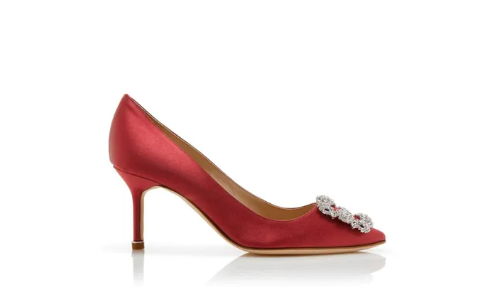 Women Hangisi Manolo Blahnik HANGISI 70 Dark Red Satin Jewel Buckle Pumps Women Hangisi Manolo Blahnik HANGISI 70 Dark Red Satin Jewel Buckle Pumps