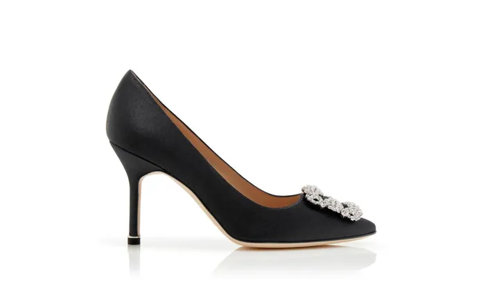 Women Hangisi Manolo Blahnik HANGISI 90 Black Satin Jewel Buckle Pumps Women Hangisi Manolo Blahnik HANGISI 90 Black Satin Jewel Buckle Pumps