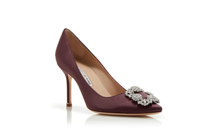 Women Hangisi Manolo Blahnik HANGISI 90 Dark Purple Satin Jewel Buckle Pumps
