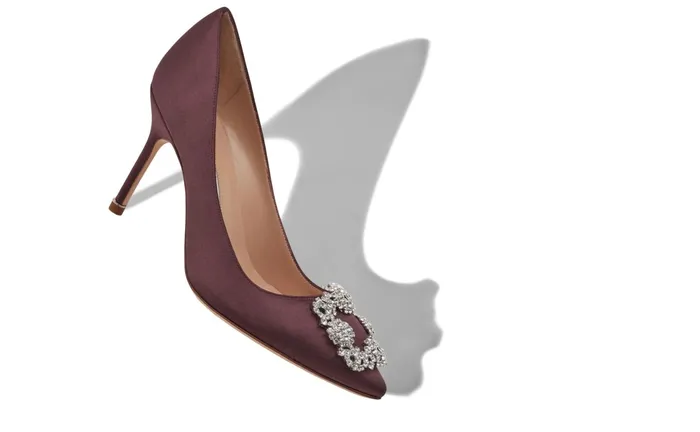 Women Hangisi Manolo Blahnik HANGISI 90 Dark Purple Satin Jewel Buckle Pumps Women Hangisi Manolo Blahnik HANGISI 90 Dark Purple Satin Jewel Buckle Pumps