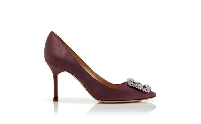 Women Hangisi Manolo Blahnik HANGISI 90 Dark Purple Satin Jewel Buckle Pumps Women Hangisi Manolo Blahnik HANGISI 90 Dark Purple Satin Jewel Buckle Pumps