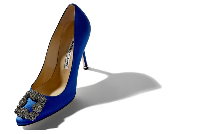 Women Hangisi Manolo Blahnik HANGISI Blue Satin Jewel Buckle Pumps Women Hangisi Manolo Blahnik HANGISI Blue Satin Jewel Buckle Pumps