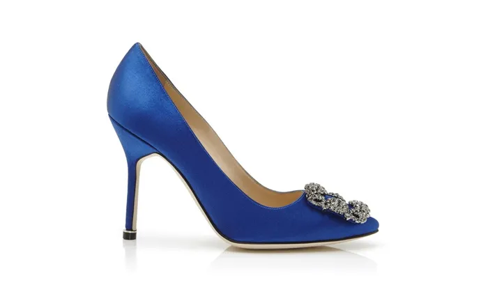 Women Hangisi Manolo Blahnik HANGISI Blue Satin Jewel Buckle Pumps Women Hangisi Manolo Blahnik HANGISI Blue Satin Jewel Buckle Pumps